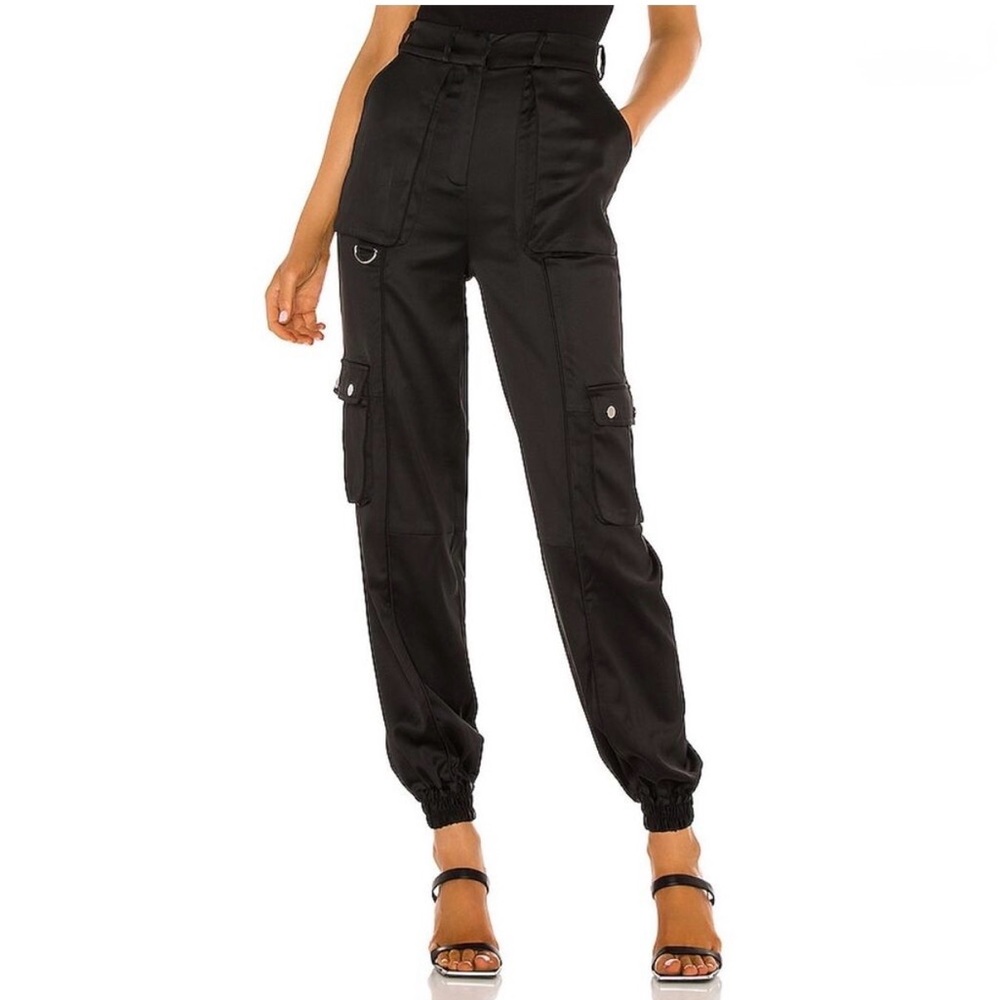 H:ours Black Satin Cargo Pants